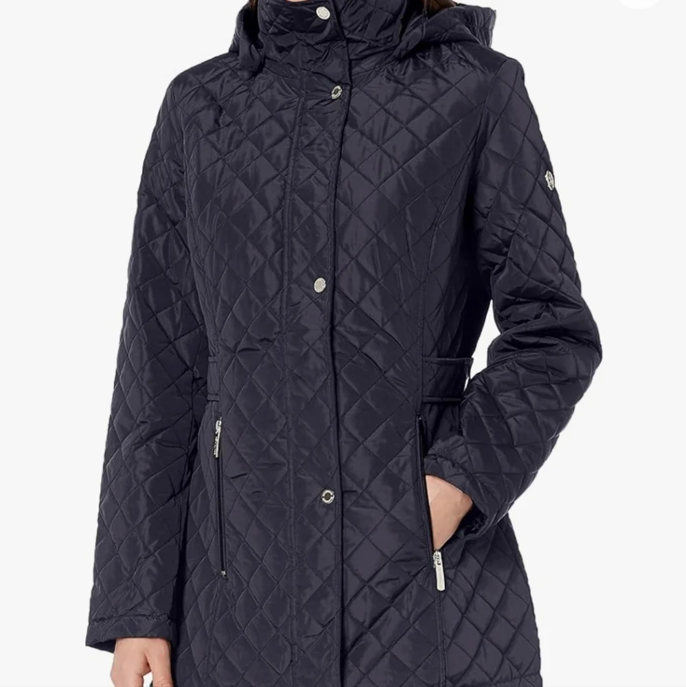 Calvin Klein midweight diamond quilted jacket w/ removable hood black size L EUC - Picture 6 of 10